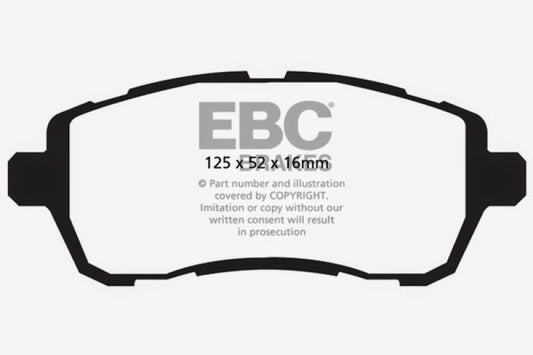EBC Greenstuff front brake pads for Ford Fiesta 1.6 non-turbo, performance brake pads with green friction material