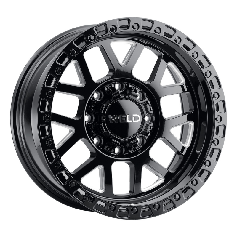 Weld Cast Wheel Weld Cinch 20x10 gloss black milled finish, non-BL wheel with 8x180 bolt pattern and 4.75 backspacing.