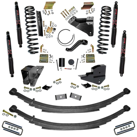 Skyjacker 6-inch lift kit for Ford F250 4WD gas truck with black components, showing the assembled suspension system.