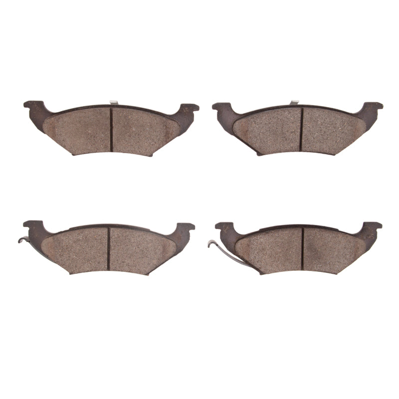 R1 Concepts OE brake pads for 1997-2000 Plymouth Grand Voyager rear brake system, showing new brake pad set with metal backing plates.