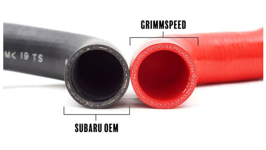 Black GrimmSpeed radiator hose kit for Subaru WRX, STi, and Forester XT, featuring multiple hoses with smooth black finish.