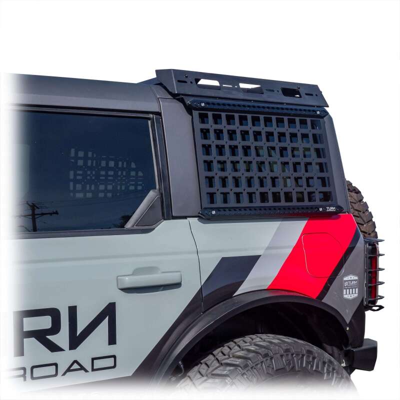 TURN Offroad Ford Bronco 2021+ side Molle panels for OE hard top, durable offroad accessories with multiple attachment points.