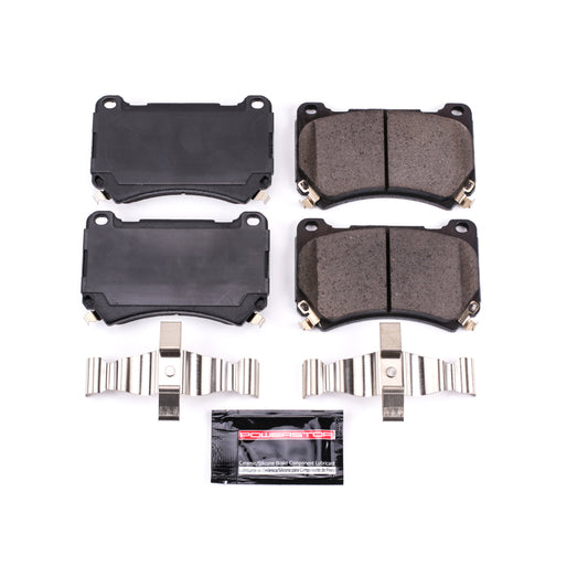 PowerStop Z23 Evolution Sport front brake pads with hardware for 2011 Hyundai Equus, performance brake components.