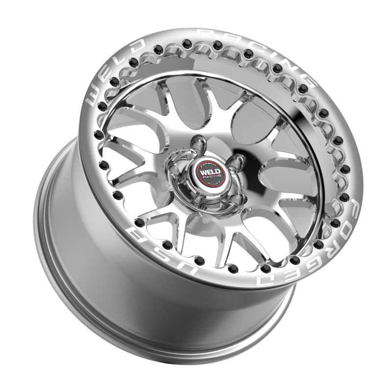 Weld S77 Beadlock forged wheel, 17x10 inches, polished center and shell, 5x114.3 bolt pattern, high-performance automotive wheel.