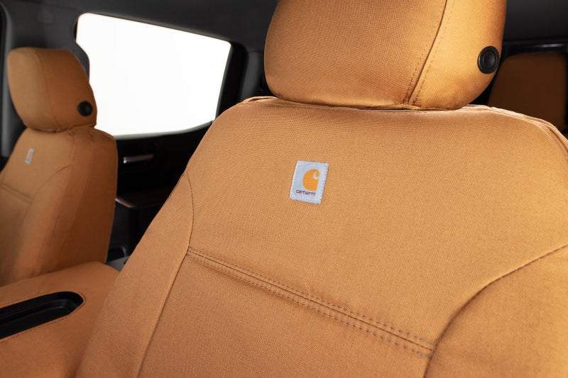 Covercraft Carhartt PrecisionFit second row seat covers for Toyota Grand Highlander, custom-fit durable fabric protection.