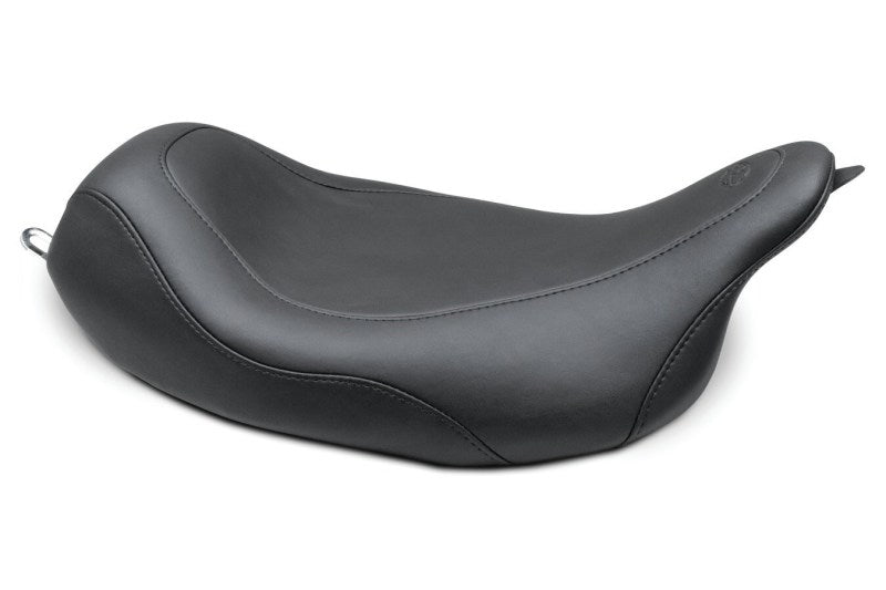 Mustang Motorcycle black solo seat for Harley Electra Glide, Road Glide, Road King, and Street Glide models, wide tripper style.