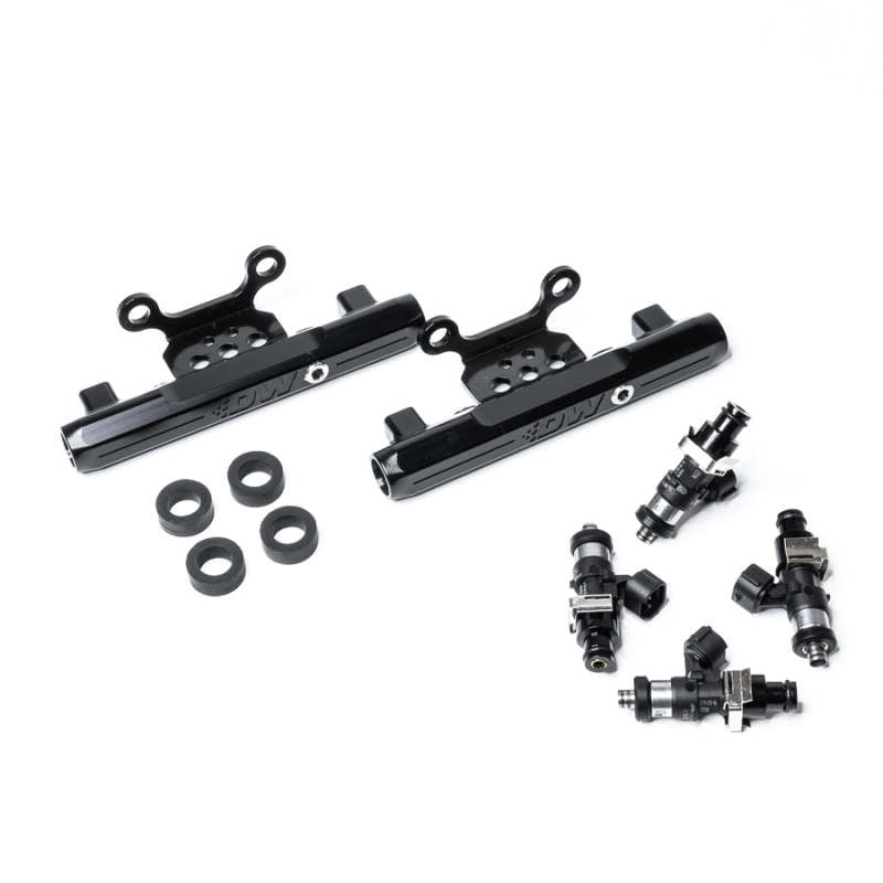 DeatschWerks fuel rail conversion kit with 2200cc injectors for 2004-2006 Subaru STI and LGT, side feed to top feed upgrade.