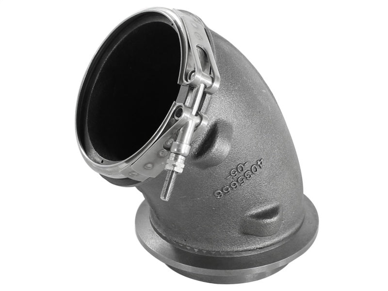 aFe BladeRunner turbocharger turbine elbow replacement for Ford 7.3L TD 99.5-03 turbo upgrade component, metal exhaust elbow with mounting flange