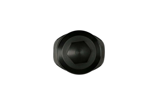Turbosmart 10um 10AN fuel filter canister in black, showing the compact cylindrical design with inlet and outlet ports for fuel filtration.