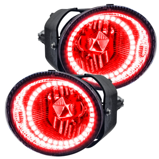 Oracle Lighting Nissan Frontier LED halo fog lights in red, pre-assembled for 2001-2002 model with vibrant, eye-catching illumination.