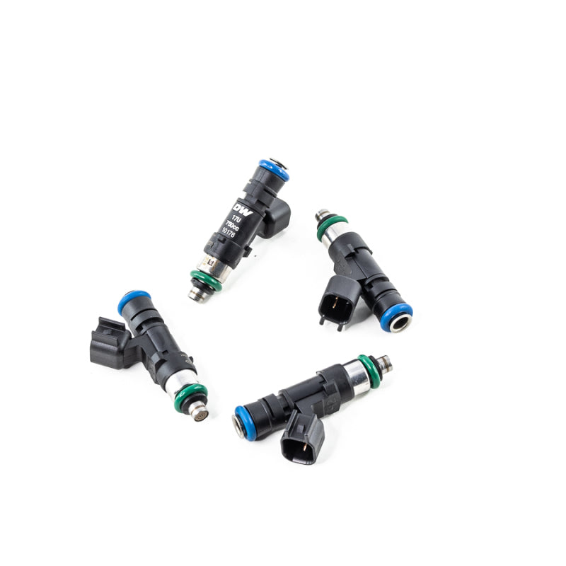 DeatschWerks 750cc fuel injector set for 02-15 Honda Civic Si K20/K24 engine, four high-performance injectors with metal bodies.