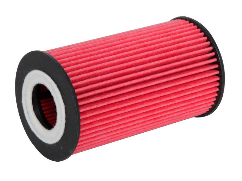 K&N Engineering 2008 Porsche 911 3.6L/3.8L cartridge oil filter showing the black filter element and packaging.