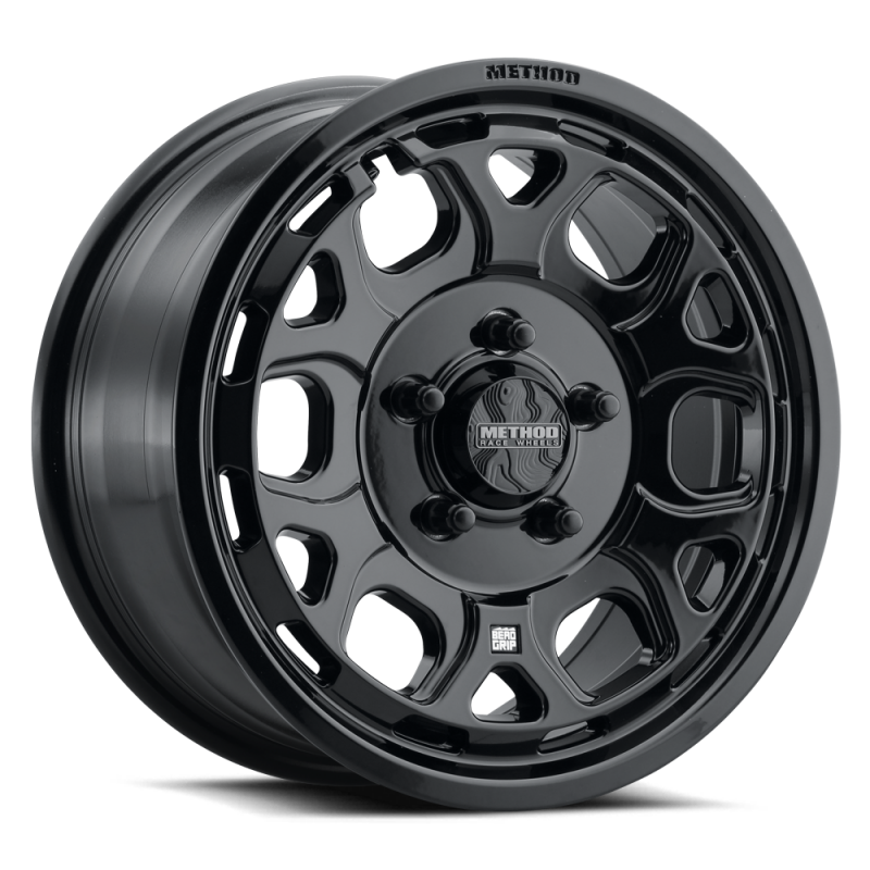 Method MR416 cast wheel in gloss black with 15x7 inch size, 5x4.5 bolt pattern, 55mm offset, and 68mm hub bore.