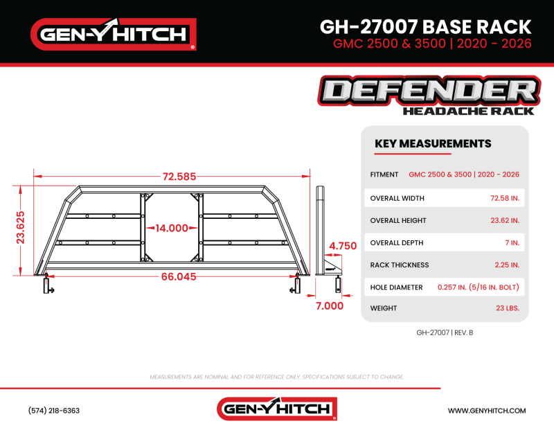 Black Gen-Y GMC 2500/3500 Defender Headache Rack, exterior trim for GMC trucks, designed for durability and outdoor use.