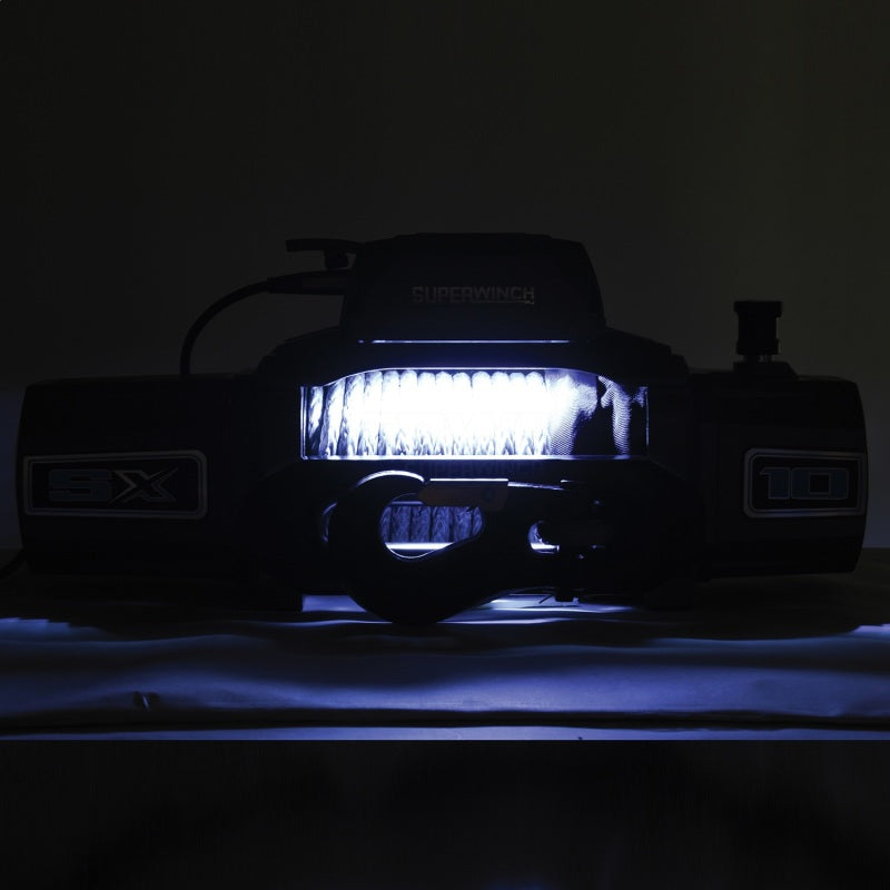 Superwinch SX 12000SR 12V DC winch with 80ft synthetic rope and graphite finish, designed for heavy-duty vehicle recovery and off-road use.