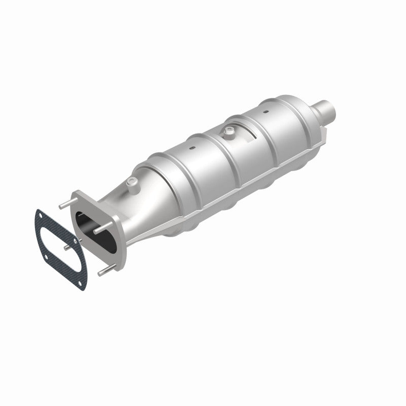 MagnaFlow catalytic converter for 1987-1995 Ford trucks, 5.8/7.5 CA direct fit, showing the metal converter with inlet and outlet ports.