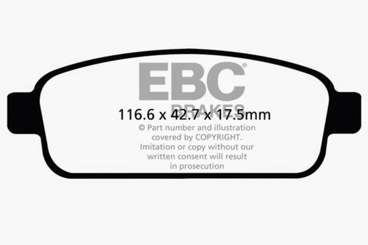 EBC 13+ Buick Encore 1.4 Turbo Ultimax2 rear brake pads, OE style, with metal backing plates and friction material.