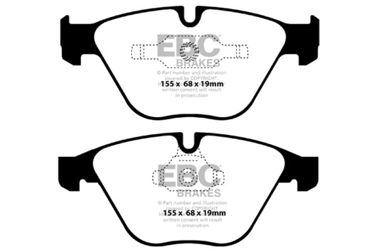 EBC Redstuff front brake pads for BMW Z4 3.0 Twin Turbo iS (E89), high-performance brake pads with red friction material.