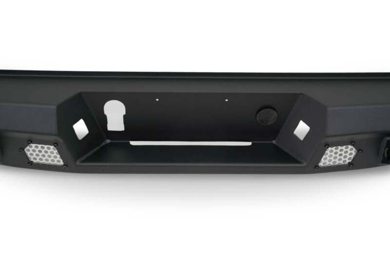 Steel rear bumper for Chevy Colorado and GMC Canyon by DV8 Offroad, part of the MTO Series, designed for offroad durability.