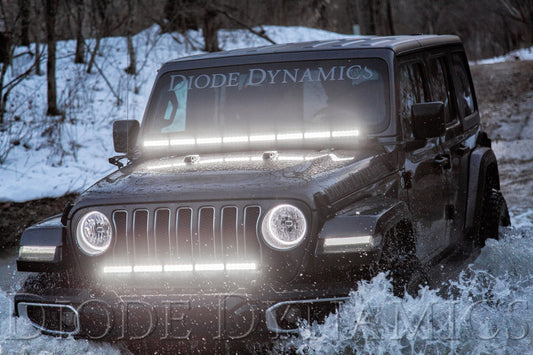 Diode Dynamics white bumper bracket kit for 2018-2021 Jeep JL Wrangler and Gladiator SS30 light bar installation.