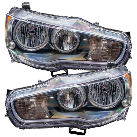 Oracle Lighting ColorSHIFT LED headlights for Mitsubishi Lancer 2008-2017 with BC1 controller, featuring vibrant SMD illumination.