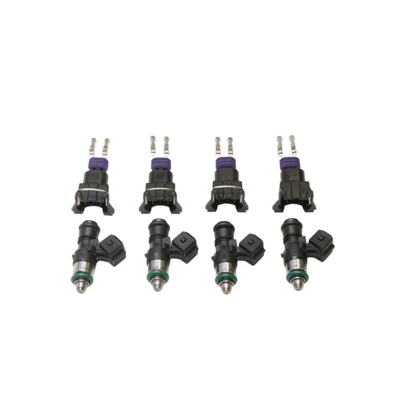 DeatschWerks set of four 1500cc/min fuel injectors for Fitech and Holley Sniper TBI units, 4-cylinder engine components.