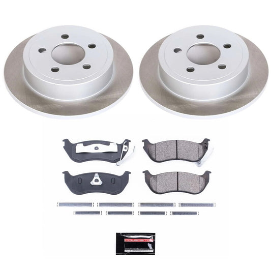 PowerStop rear semi-coated brake rotor kit for Jeep Wrangler 2003-2006, performance brake kit with ventilated rotors and hardware