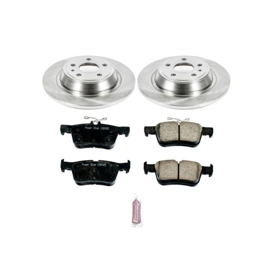 PowerStop rear Autospecialty brake kit for 2013-2019 Ford Fusion showing brake pads and rotors installed