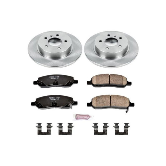PowerStop OE rear brake kit for Buick Lucerne models from 2006 to 2011, featuring brake rotors and pads for reliable stopping power.