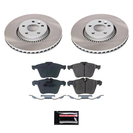 PowerStop front semi-coated rotor kit for Volvo S80 2007-2014, performance brake kit with blank rotors.