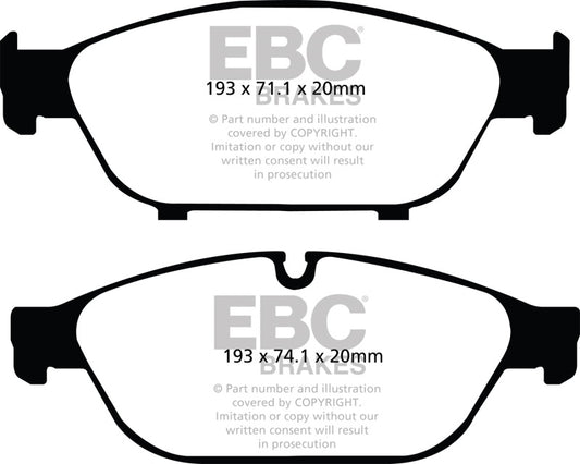 EBC Redstuff front brake pads for Audi A6 Quattro 3.0 supercharged, high-performance brake pads with red friction material.