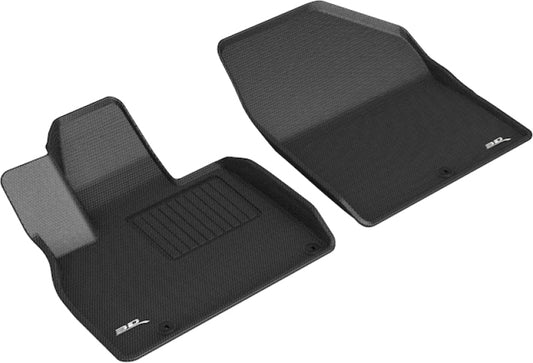 Black 3D MAXpider 2020 Kia Telluride Kagu first row rubber floor mat with textured surface and raised edge for protection.
