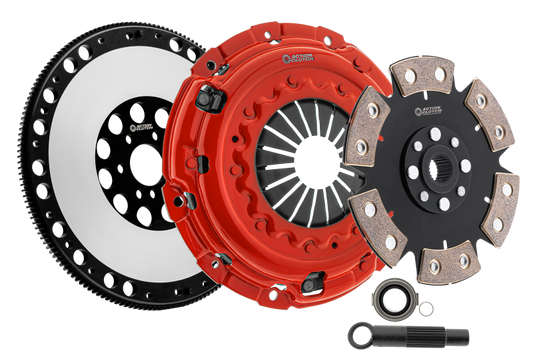 Action Clutch Stage 6 clutch kit with lightened flywheel for BMW 330Ci 3.0L M54, showing clutch disc and pressure plate assembly.