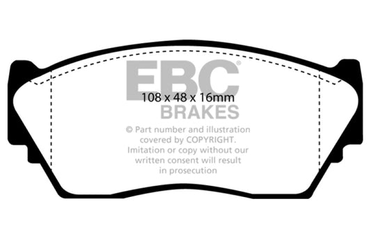 EBC Greenstuff front brake pads for 1991-1993 Nissan NX 1.6, high-performance brake pads with green friction material.