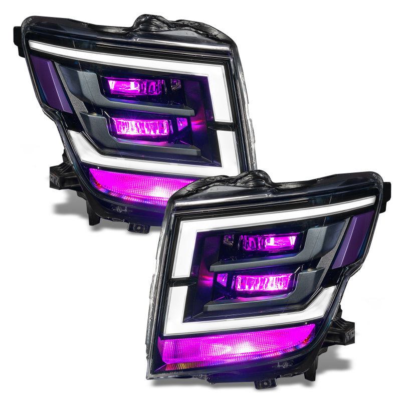 Oracle Lighting RGB Demon Eye headlights upgrade kit for Nissan Titan 2021-2022, featuring ColorSHIFT technology without controller.