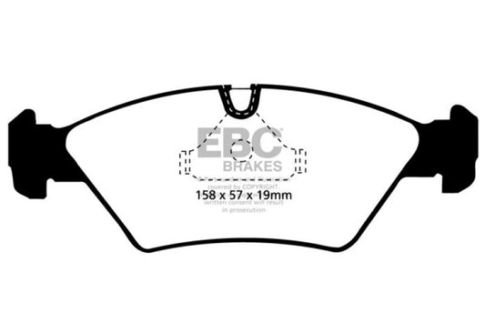 EBC Ultimax2 front brake pads for BMW 524 TD 2.4 TD E28, OE type, showing the brake pad set with metallic backing plates.