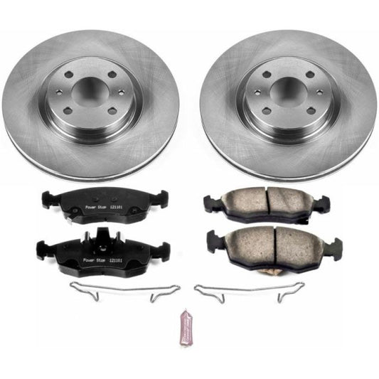 PowerStop OE front brake kit for Fiat 500 2013-2018, including brake rotors and pads, designed for optimal stopping power.