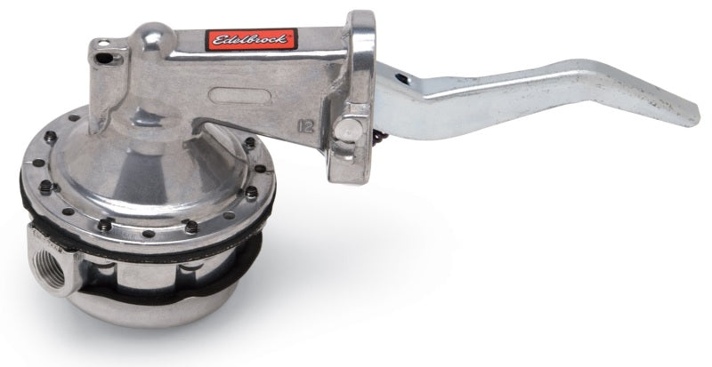 Edelbrock mechanical fuel pump for Chrysler SB engines, street performance, 110 GPH gas-only, shown in close-up view