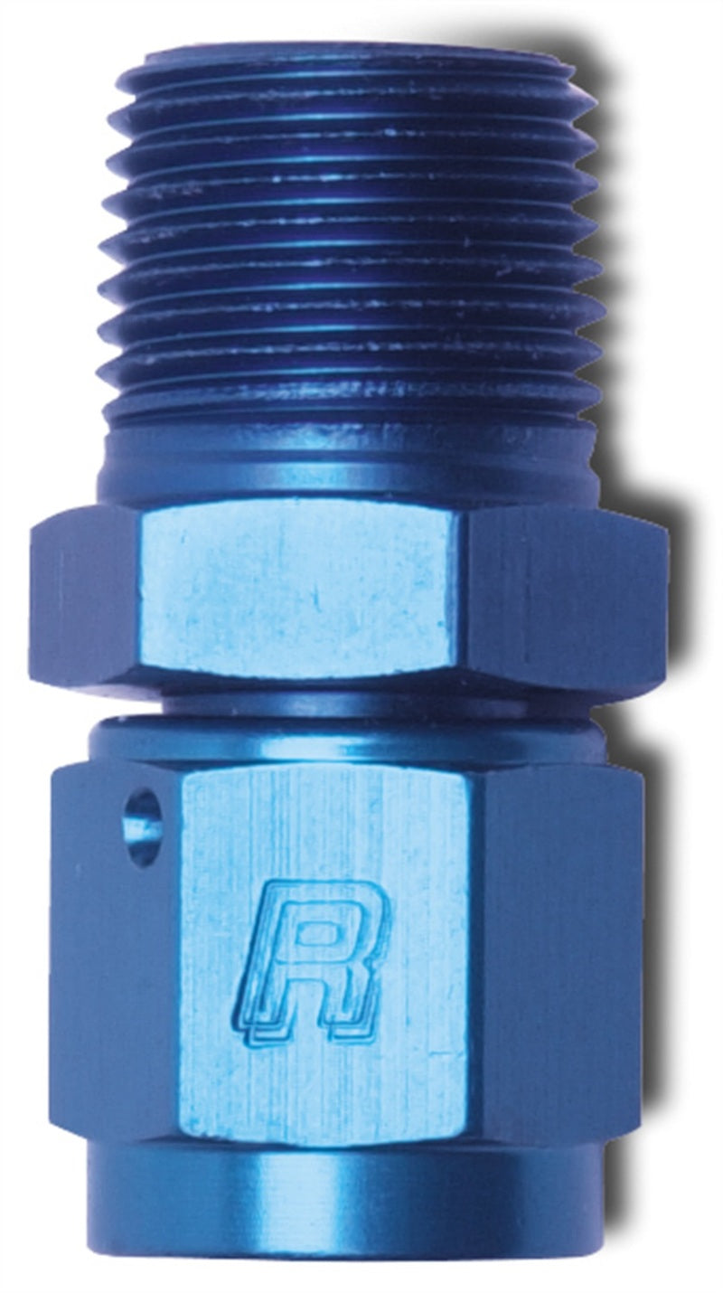Russell Performance -8 AN straight female to 3/8 inch male NPT fitting, automotive fluid fitting, metal construction, detailed close-up