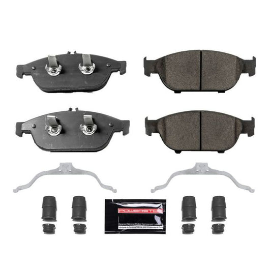 PowerStop Z23 Evolution sport brake pads with hardware for Mercedes-Benz E550 (2012-2014) front brake system, performance brake pads.
