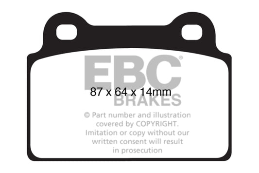 EBC Redstuff rear brake pads for Mitsubishi Lancer Evo 10 2.0 Turbo, performance brake pads shown in the image