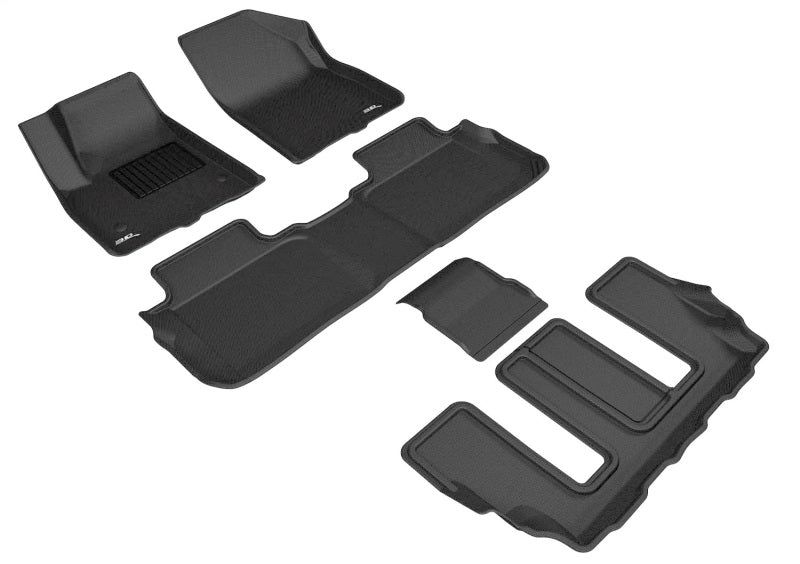 3D MAXpider rubber floor mats for 17-23 GMC Acadia with bucket seats, black Kagu full set on vehicle floor.