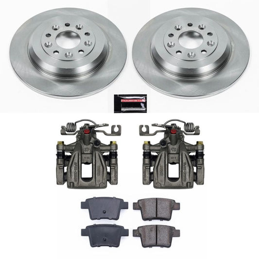 PowerStop OE rear brake kit with calipers for Ford Five Hundred 2005-2007, including brake rotors and pads.