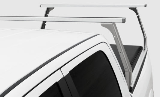 Access ADARAC 09-26 Ram 1500 truck ladder rack in black mounted on a 6ft 4in bed without RamBox, showcasing its sturdy aluminum design.
