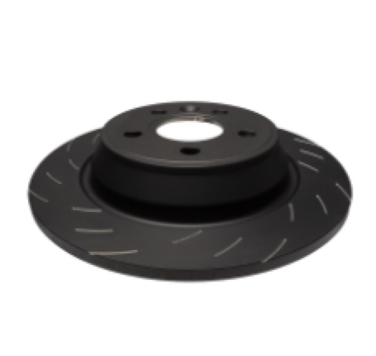 EBC Racing slotted rear brake rotors for Ford Focus RS MK2 (2009-2011) with visible slotted surface and vented design.