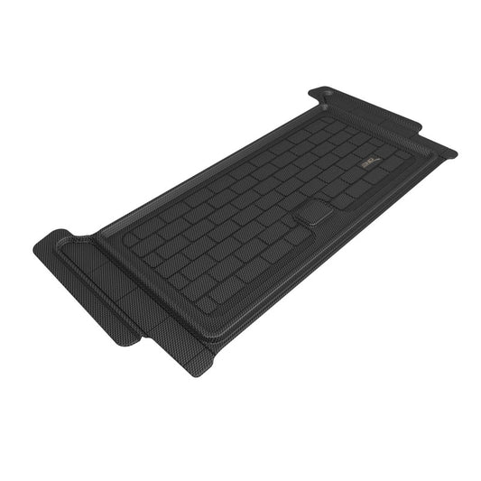 Black 3D MAXpider 22-23 Rivian R1S cargo liner rubber floor mats with textured surface and custom fit for vehicle interior protection.