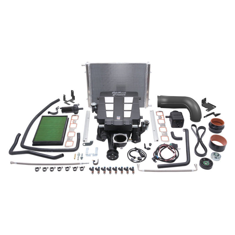 Edelbrock Supercharger Stage 1 Street Kit for 2009-2014 Dodge Ram 5.7L Hemi, with tuner, installed on engine.
