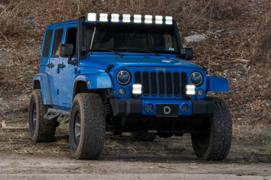 Diode Dynamics Stage Series windshield bracket kit for 2007-2018 Jeep JK Wrangler, designed for mounting light bars and cubes.