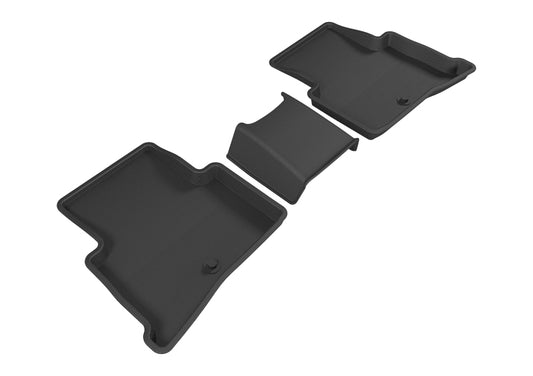 Black 3D MAXpider rubber floor mats for Kia Sportage 2017-2020 second row, designed to protect and fit vehicle floor area.