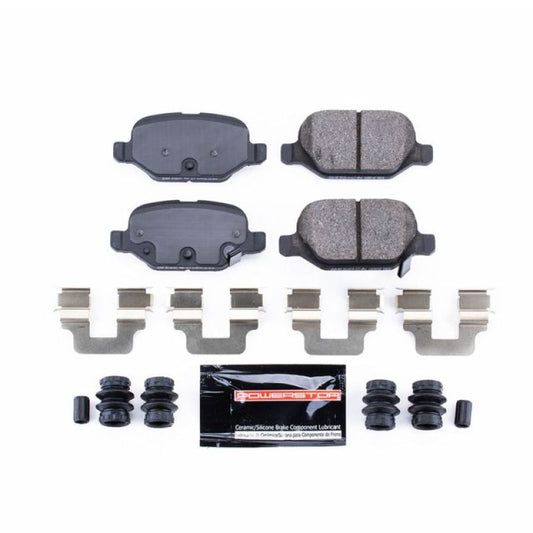 PowerStop Z23 Evolution Sport rear brake pads for Fiat 500 2012-2017 with hardware, high-performance brake components.